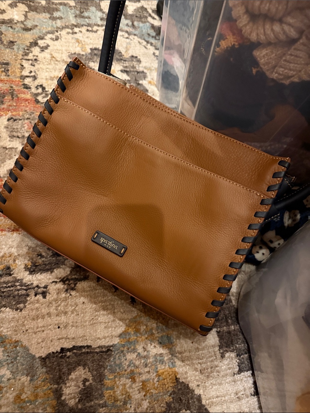 Spartina 449 Tan Leather Shoulder Bag with Black Trim